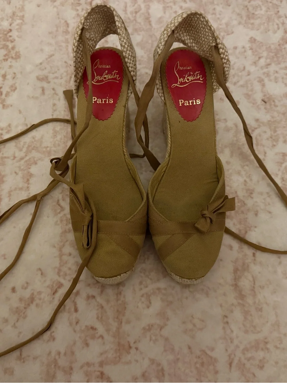 Authentic CHRISTIAN LOUBOUTIN Rope Round Wedge Heel Espadrilles SZ 39 Spain